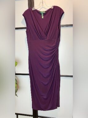 Elegant Ralph Lauren Merlot / Wine Ruched Waist Dress